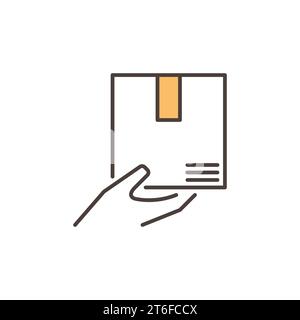 Hand holding box icon logo sign vector outline in black and white color ...