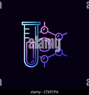 Chemistry Test Tube and Chemical Formula vector Analysis concept linear colorful icon on dark background Stock Vector
