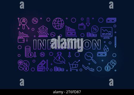 Inflation horizontal thin line colorful banner - Financial Crisis concept vector modern illustration Stock Vector