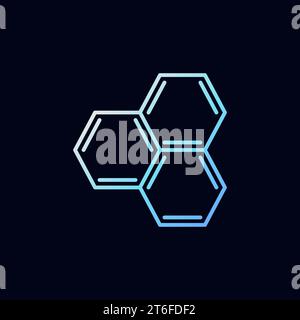 Vector Hexagon Chemical Formula Structure concept outline blue icon or logo element on dark background Stock Vector