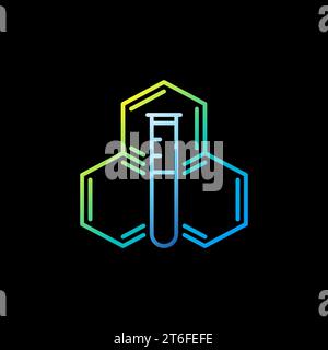 Test Tube with Chemistry Hexagonal Formula concept vector thin line colorful icon or logo element on dark background Stock Vector