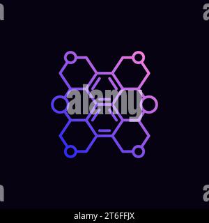 Molecular Hexagonal Structure vector concept abstract linear purple icon on dark background Stock Vector