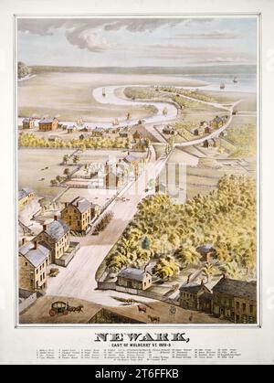 Old aerial view of Newark, New Jersey. By unidentified author, publ. in 1817 Stock Photo