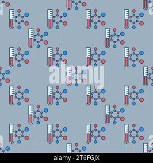 Test-Tube with Chemical Formula vector Science concept colored Seamless Pattern or Background Stock Vector