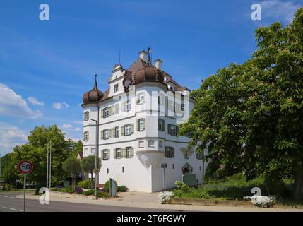 Bernstadt Castle, today municipal administration and local history museum, symmetrical baroque building, historical building, architecture, white Stock Photo