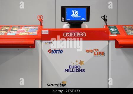 Swisslos Euromillions Lotto exhibition stand Stock Photo