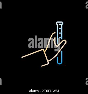 Blue Test Tube in Hand vector concept line colorful icon or logo element on dark background Stock Vector