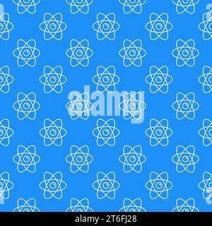 Atom vector concept blue Seamless Pattern or background in thin line style Stock Vector