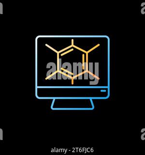 Computer with Yellow Chemical Formula vector concept linear colorful icon on dark background Stock Vector