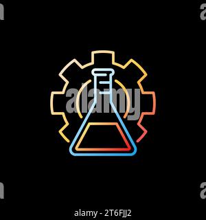 Gear with Chemistry Flask vector concept colorful icon in outline style on dark background Stock Vector