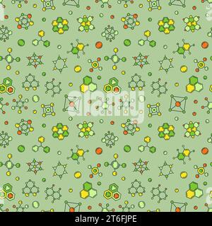 Vector Concept Green Seamless Pattern with Chemical Formulas, Molecules and Circles Stock Vector