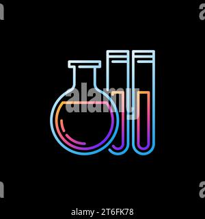 Two Test Tube and Flask - Laboratory Glassware vector concept thin line colorful icon on dark background Stock Vector