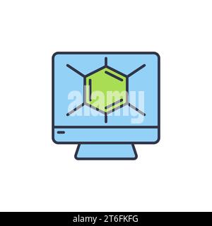 Blue Computer with Green Chemical Formula vector concept colored icon or design element Stock Vector