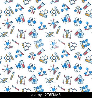 Chemical Molecules and Compounds with Test Tubes Chemistry concept vector colored Seamless Pattern Stock Vector