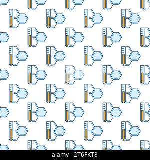 Chemistry vector concept colored simple Seamless Pattern with Test Tube and Chemical Hexagonal Formula Stock Vector
