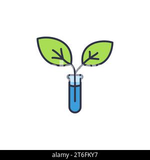 Test Tube with Green Leaves Plant vector Biotech concept colored icon or sign Stock Vector
