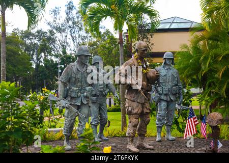 Schofield Barracks, HI, USA - February 3, 2009 : 'United by Sacrifice' sculpture. Tropic Lightning memorial, heroes from WWII, Korea, Vietnam, Terror. Stock Photo