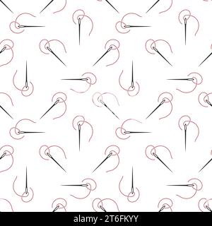 Sewing Needle with Thread simple vector Handicraft concept geometric seamless pattern for Tailor Stock Vector