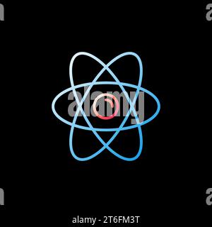 Blue Atom vector concept thin line colorful modern icon on dark background Stock Vector