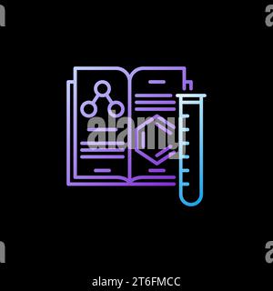 Test Tube with Chemistry Open Purple Book vector concept line icon on dark background Stock Vector