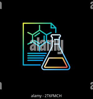 Flask with Papers vector Lab Results concept outline colorful icon on dark background Stock Vector