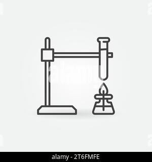 Test Tube on Spirit Lamp Fire vector Laboratory Equipment concept outline icon or design element Stock Vector