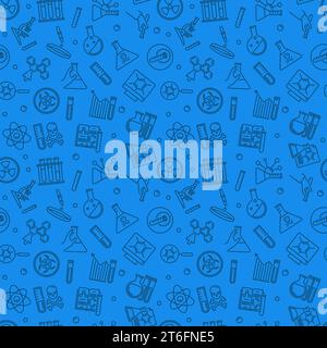 Chemistry blue creative seamless background. Chemical vector concept repetitive illustration Stock Vector