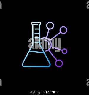 Chemical Formula with Lab Flask vector concept outline colorful icon on dark background Stock Vector