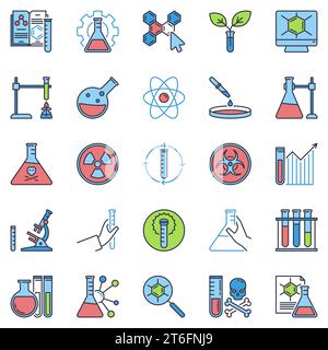 Chemistry colored icons collection - Chemical Laboratory vector concept creative signs set Stock Vector