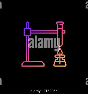 Spirit Lamp Fire with Test Tube vector Laboratory Equipment concept linear colorful icon on dark background Stock Vector