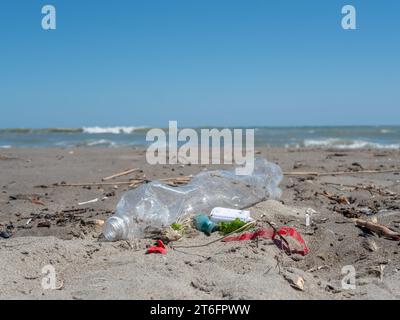 plastic garbage on the beach Stock Photo