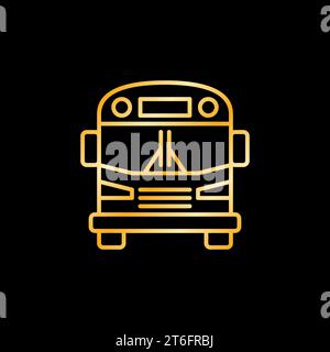 School Bus vector concept golden outline icon or logo element on dark background Stock Vector