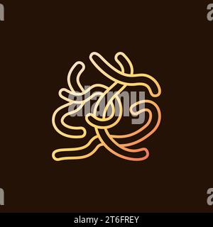Nemathelminthes Roundworms vector concept yellow outline icon on dark background Stock Vector
