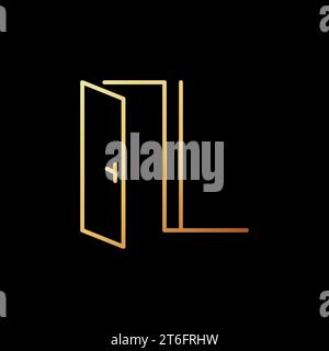 Opened Interior Door vector concept colorful outline icon or sign on dark background Stock Vector