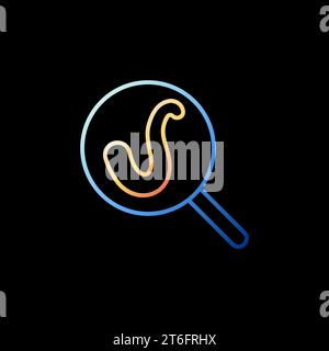 Magnifying Glass with Helminths vector concept modern linear icon on dark background Stock Vector