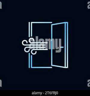 Open Door colorful linear icon - Room Ventilation vector concept line symbol on dark background Stock Vector