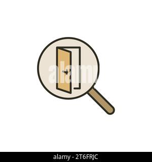Door inside Magnifier colored icon. Doors Search vector concept symbol Stock Vector