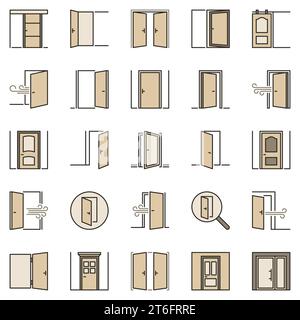Doors colored icons set - Exit or Entrance Door concept vector signs collection Stock Vector