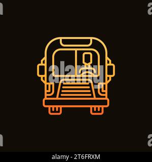 Driver in School Bus thin line vector concept yellow icon or logo element on dark background Stock Vector