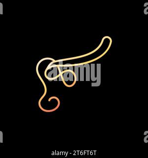 Whipworm or Trichuris Trichiura vector concept yellow outline icon on dark background Stock Vector