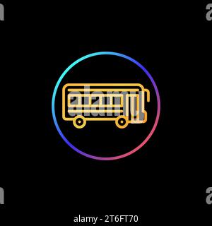 School Bus inside Circle vector concept colorful line icon or symbol on dark background Stock Vector