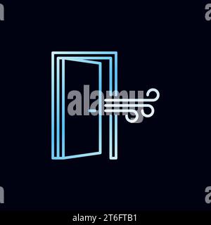 Opened Door vector Airing the Room concept outline blue icon or logo element on dark background Stock Vector