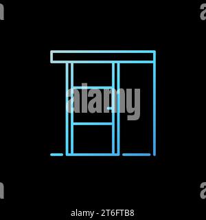 Sliding Door vector concept blue icon or sign in thin line style on dark background Stock Vector
