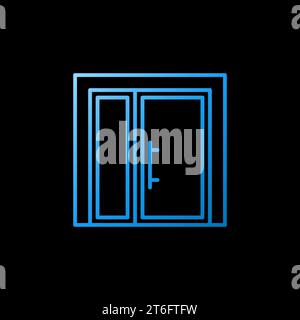 Glass Door vector outline concept blue icon or sign on dark background Stock Vector