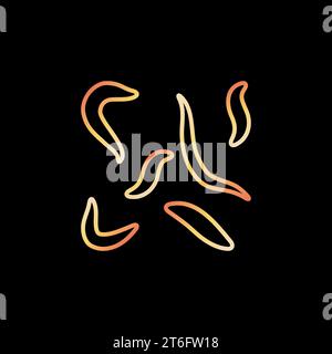 Nematodes or Ascarids vector concept line yellow icon or design element on dark background Stock Vector