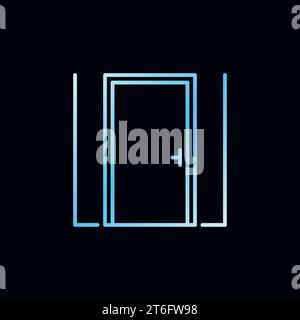 Closed Door vector concept outline blue icon or logo element on dark background Stock Vector