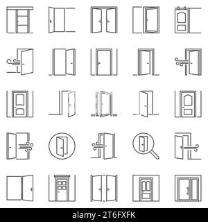 Door outline icons set. Entrance and Internal Doors vector concept symbols or design elements Stock Vector