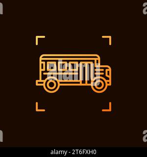 School Bus vector concept yellow outline icon on dark background Stock Vector