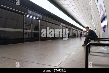 Elizabeth Line Platform at Tottenham Court Road Station, London. Stock Photo