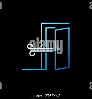 Door vector linear concept colorful icon - Room Ventilation outline blue logo element on dark background Stock Vector